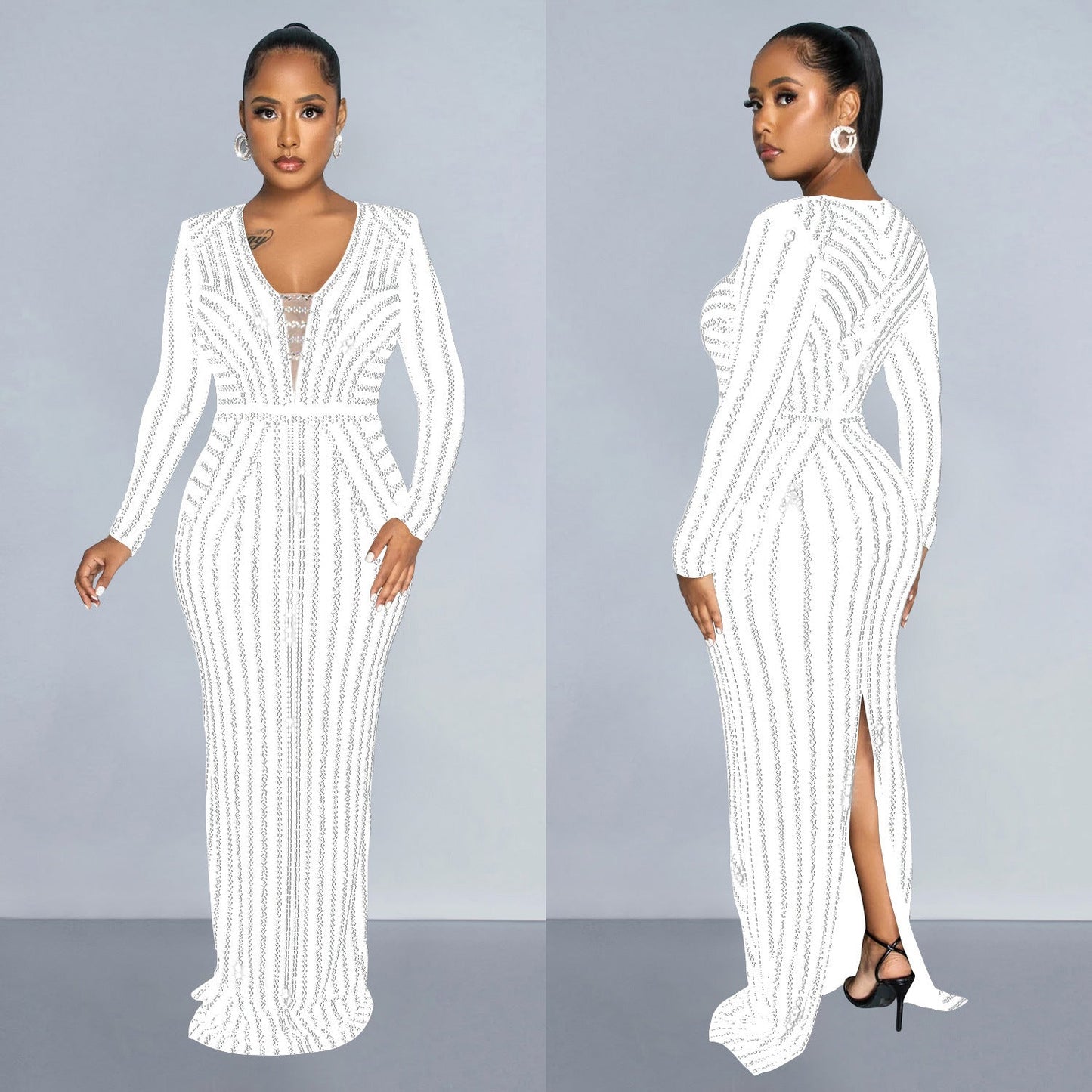 Women's Fashion Wear Solid Color Hot Drilling Long Dresses