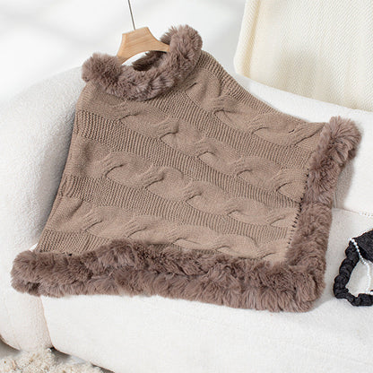 Women's Rex Rabbit Fur Collar Thick Pullover Sweaters