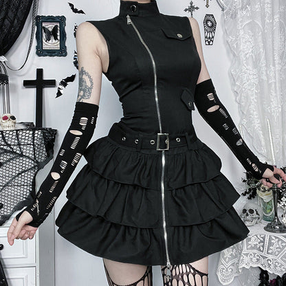 Women's Vintage Zipper Dress Personality Street Punk Dresses
