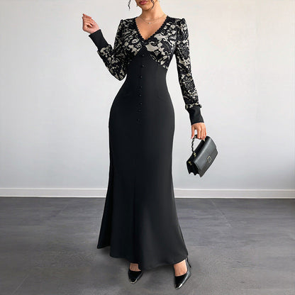 Date Sexy Retro Lace Stitching Long Dresses