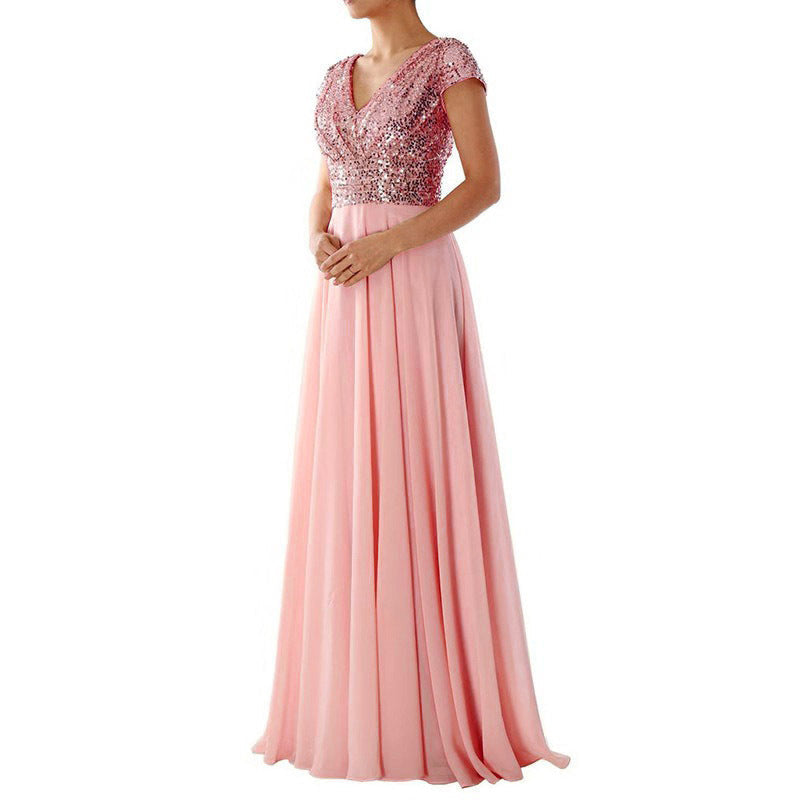 Summer Dress Sequins Chiffon Stitching Long Dresses