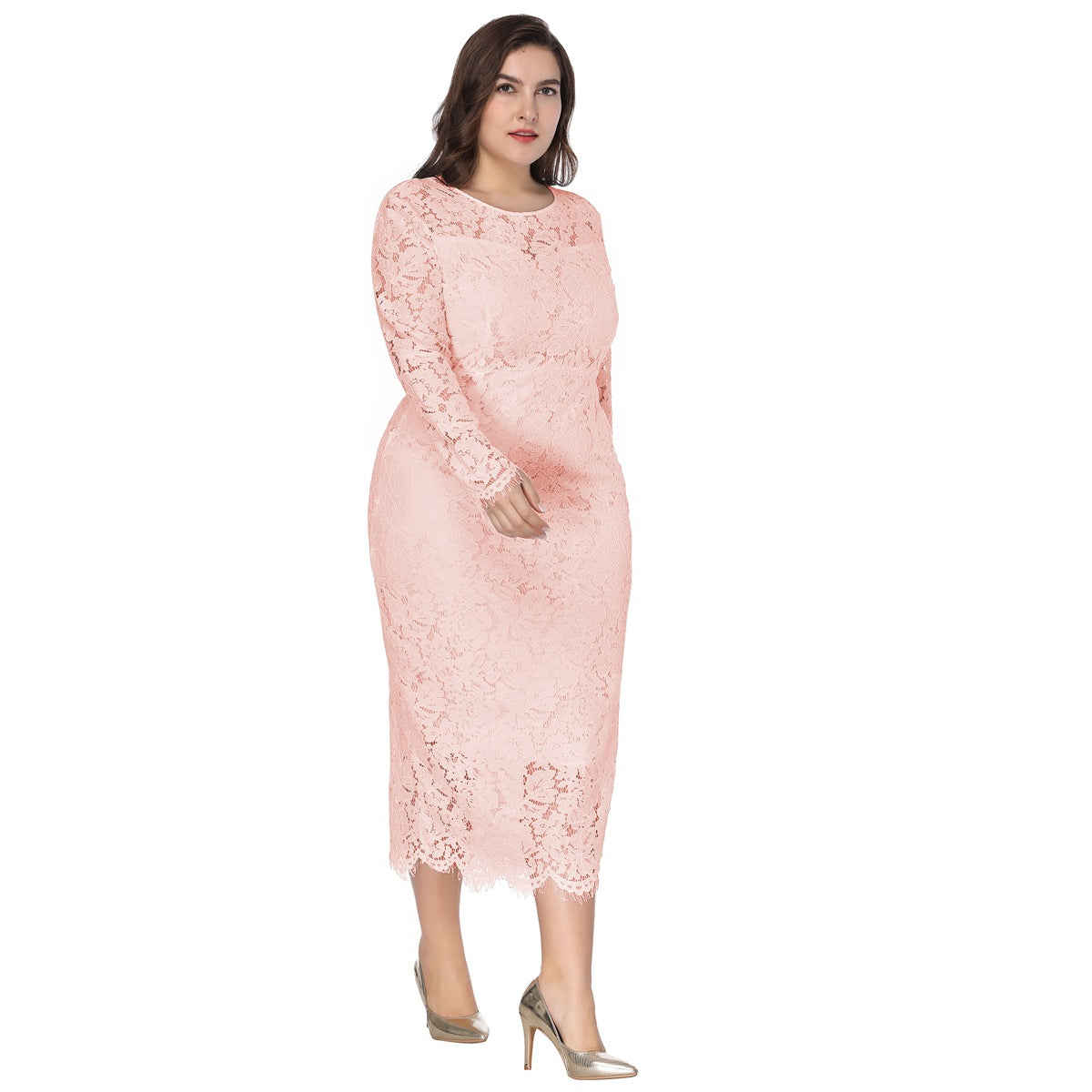 Women's Long Sleeve Lace Slim Dress Plus Size