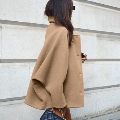 Women's Fashion High-grade Brown Woolen Lapel Batwing Coats