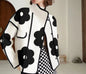 Contrast Color Flower Floral Print Slit Coats