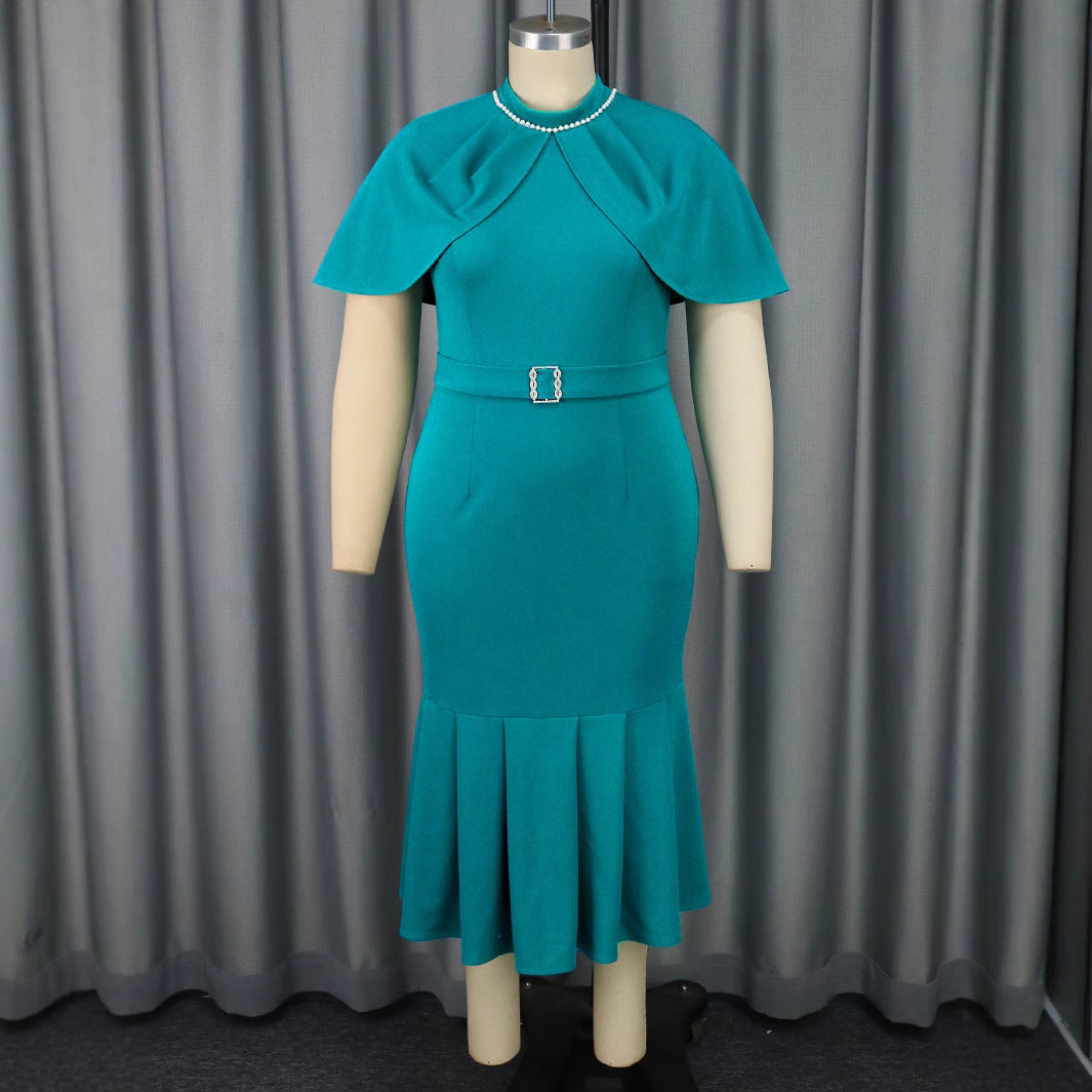 Fashion Cape Sleeve Beaded Dress Elegant Style Dresses