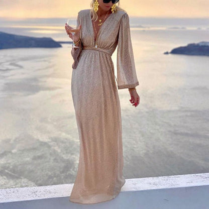 Women's Fashion Casual Collar Long Sleeve Sequins Dresses