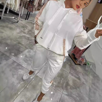 Women's Solid Color Sports Hoodie Stitching Sequin Suits
