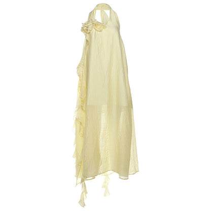 Women's Halter Elegant Slim Three-dimensional Flower Beach Dresses