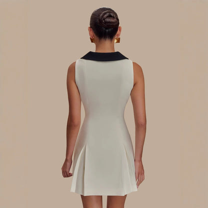 Metal Buckle Sleeveless Temperament Slimming Tuxedo Dresses