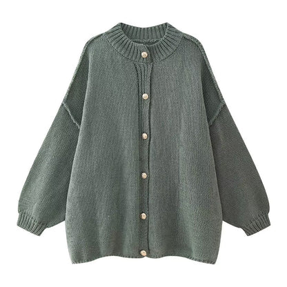 Spring Metal Button Decoration Loose Design Sweaters