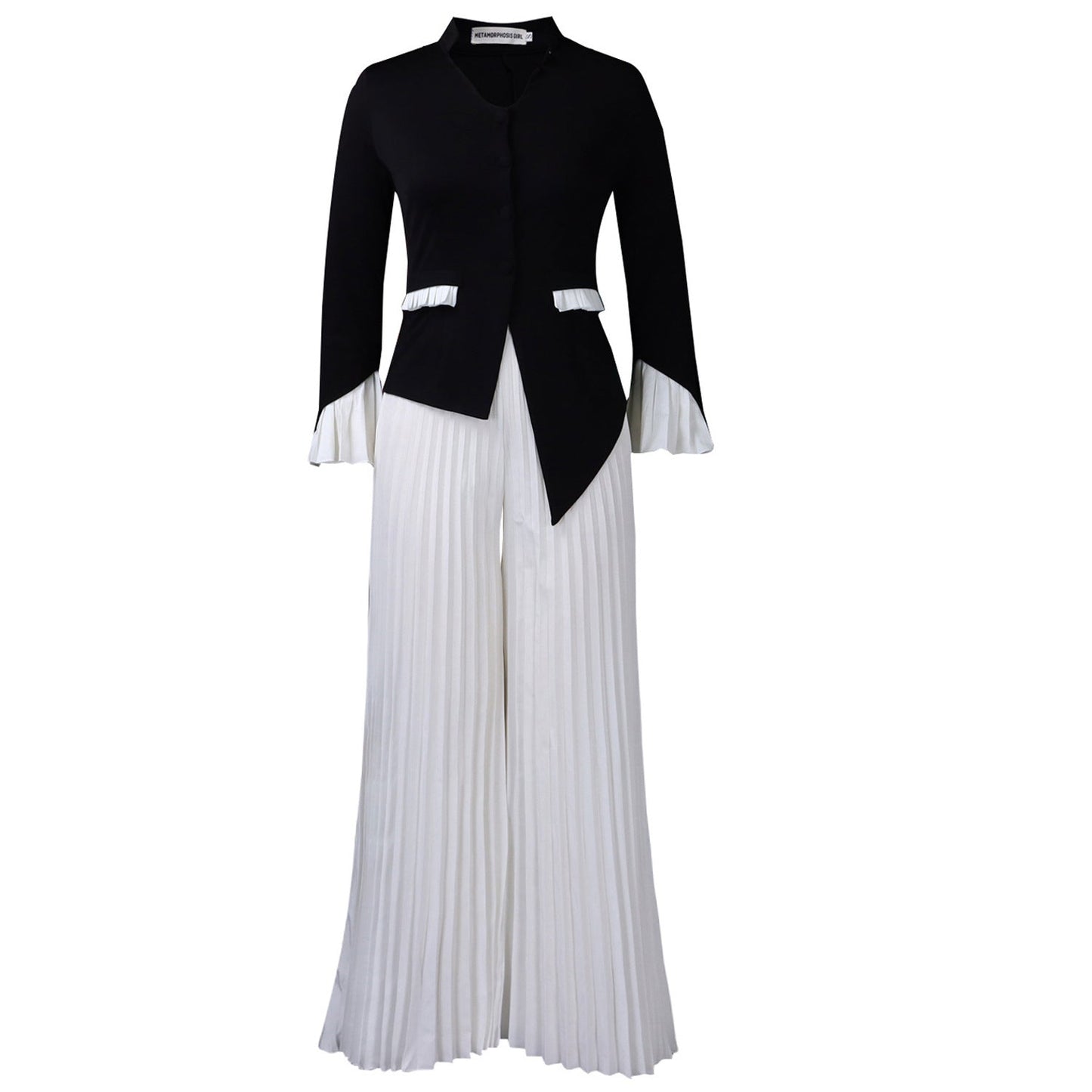Women's Large Fashion Bell Sleeve Pleated Wide Leg Suits