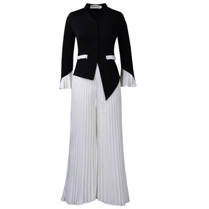 Women's Large Fashion Bell Sleeve Pleated Wide Leg Suits