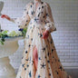 Sequined Slit Lantern Sleeve Formal Swing Dresses