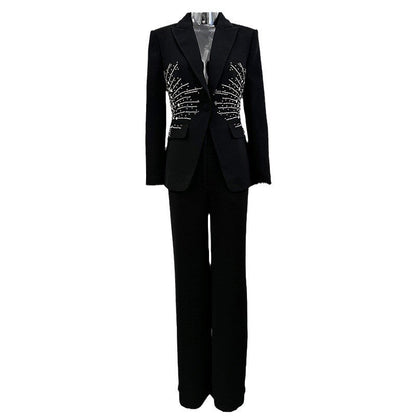 Fashion Bead Diamond One Button Trousers Suits