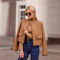 Women's Style Fashion Round Neck Metal Button Coats