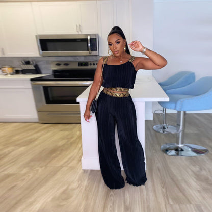 Ribbon Matching Solid Color High Waist Wide Leg Sweaters