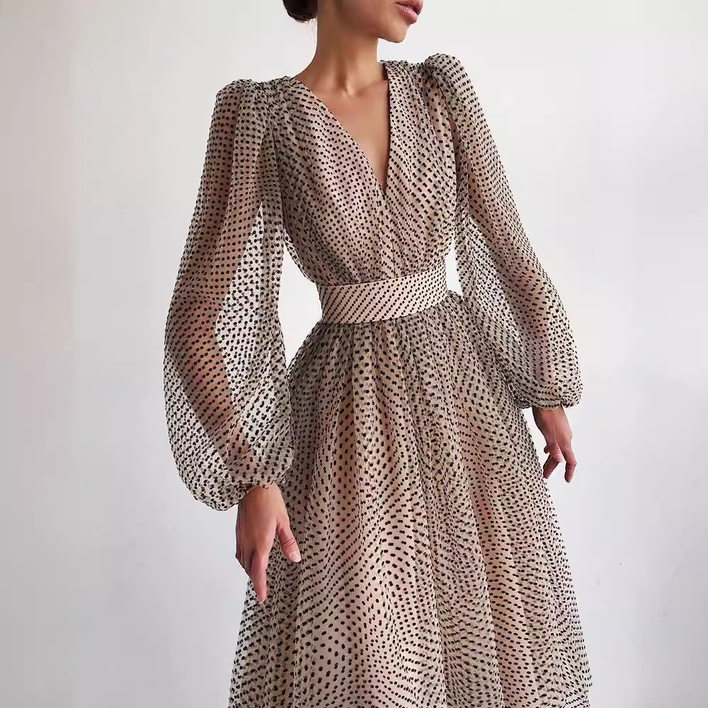 Color Elegant Lady Puff Sleeve Polka Dresses