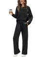 Women's Autumn Long Sleeve Round Neck Casual Elastic Waist Trousers Suits