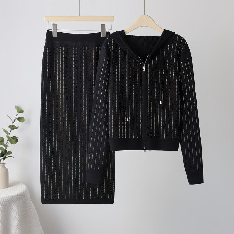Women's Casual Hot Drilling Hooded Two-piece Dress Suits