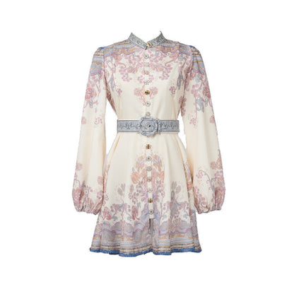 Design High Version Single-breasted Stand-up Collar Puff Sleeve Dresses
