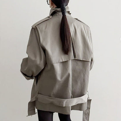 Women's Pure Color Lapel Long Sleeve Trench Coats