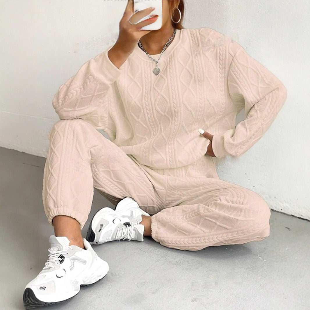 Women's Fashion Jacquard Thread Casual Two-piece Female Suits