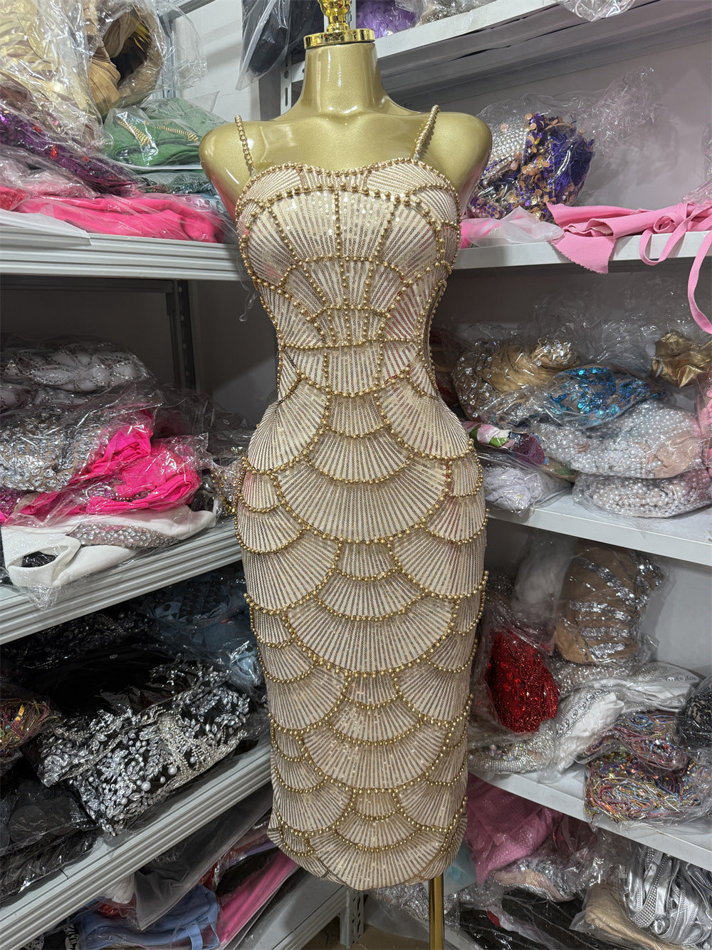 Sequin Bead Waist Hollow Suspender Dress Birthday Dresses