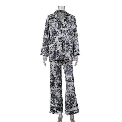Women's Set Ink Style Lapel Long Sleeve Suits