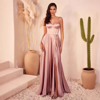 Women's Summer Graceful Tube Sling Banquet Dress Solid Dresses
