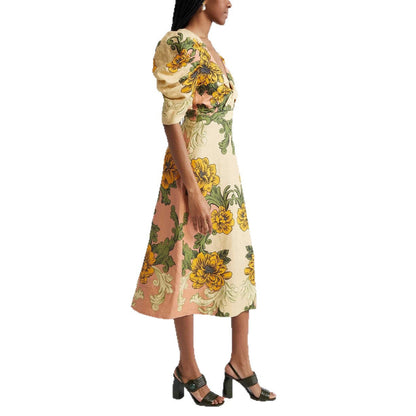Women's Linen Positioning Print Dress Loose Vacation Dresses
