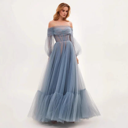 Women's Long Mesh Sleeve Dress Tulle Dresses