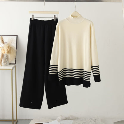 Women's Casual Fashion Set Fashionable Reducing Age Knitted Wide Suits