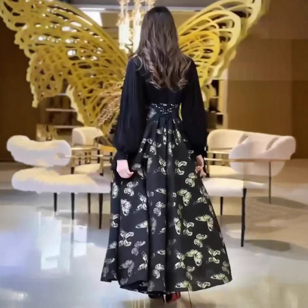 Women's Elegant Noble Long Sleeve Smart Romantic Aura Bronzing Dresses