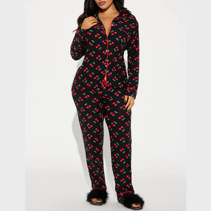 Women's Spring Casual Printed Home Long-sleeved Trousers Single Suits