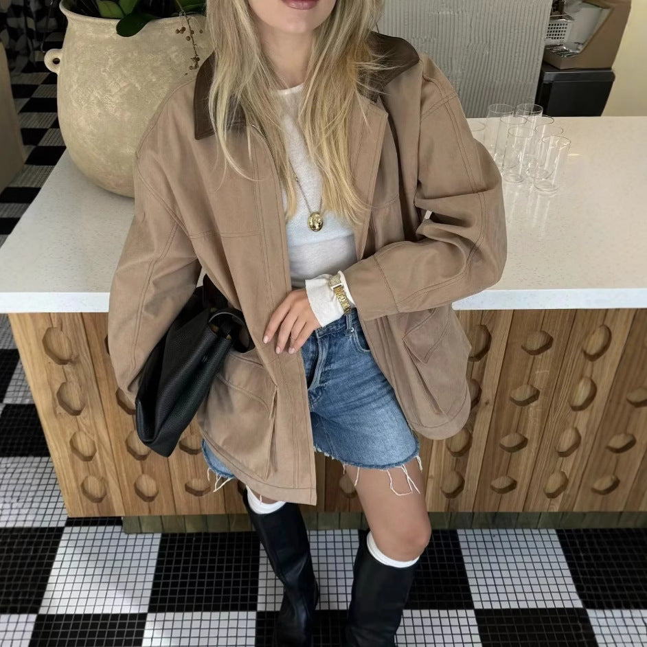 Women's Loose Waist Overalls Trench Mid-length Mechanical Coats