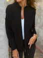 Women's Casual Zipper Woolen Tether Pocket Solid Coats