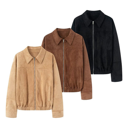Women's Suede Flight Autumn Lapel Casual Zipper Jackets