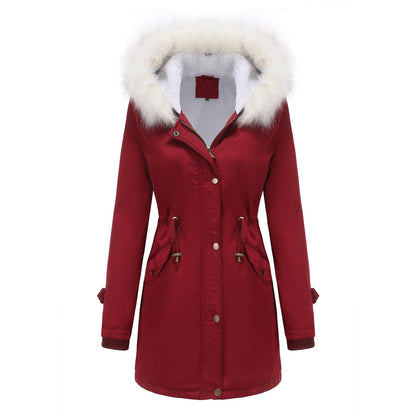Women's Detachable Fur Collar Long-sleeved Hooded Coats