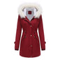 Women's Detachable Fur Collar Long-sleeved Hooded Coats