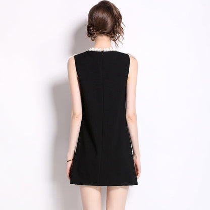 Collar Water Soluble Lace Rhinestone Sleeveless Color-matching Dresses
