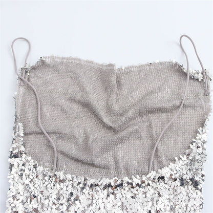 Women's Collar Fashionable Sequins Strap Dress Spring Dresses