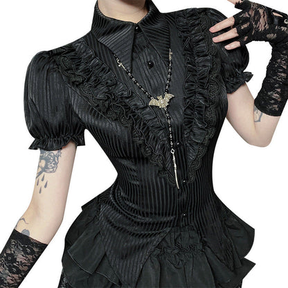 Women's Dark Goth Style Ice Striped Satin Blouses