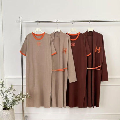 Simple Graceful Dress Alphabet Knitting Long Suits