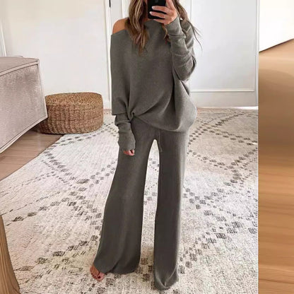 Women's Color Round Neck Long Sleeve Casual Suits