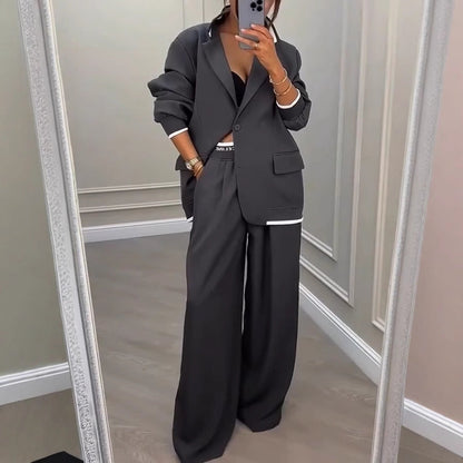 Women's Autumn Gray Commuting Fashion Long Sleeve Suits