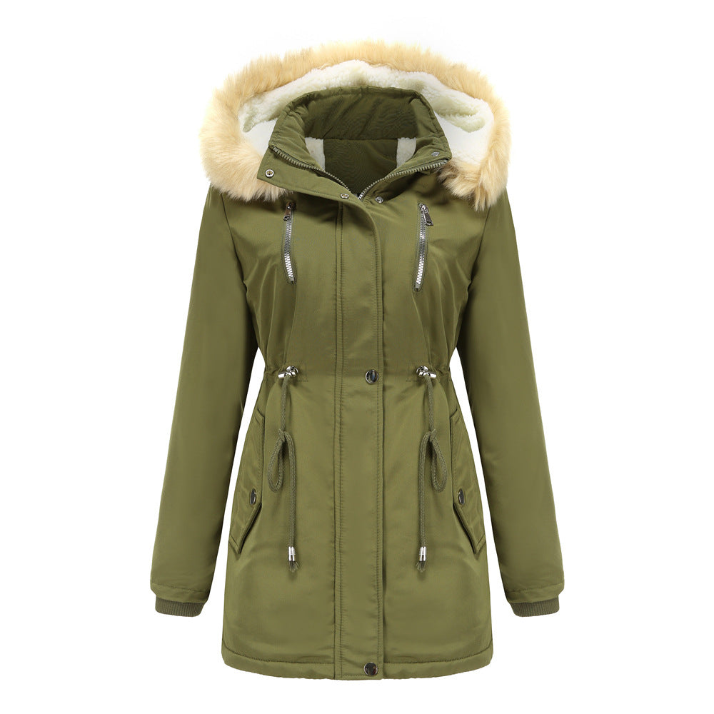 Women's Loose Cotton Clothes Removable Hat Fleece Coats