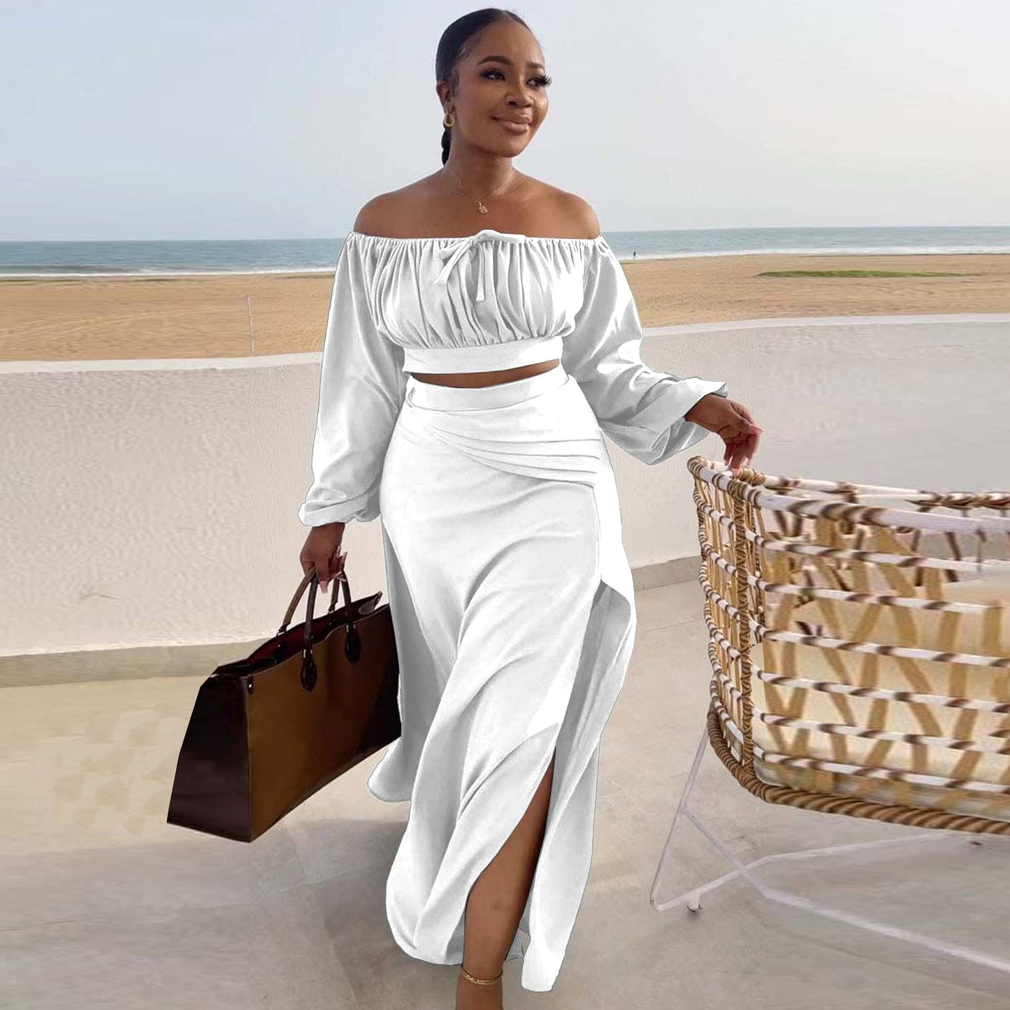 Sexy Bandeau Large Lantern Sleeve Two-piece Suits