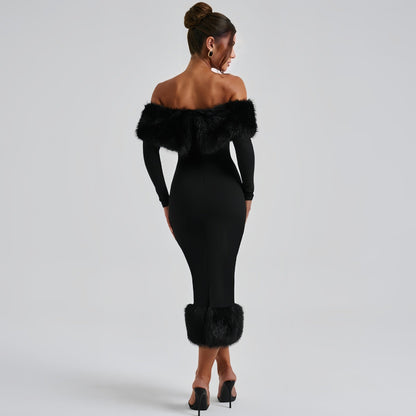 Women's Fashion Fur Collar Long Sleeve Elegant Dresses