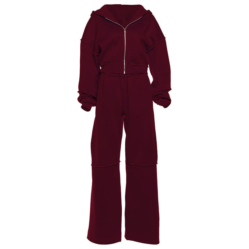 Fashion Loose Cool Solid Color Zipper Hooded High Suits