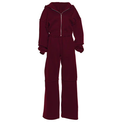 Fashion Loose Cool Solid Color Zipper Hooded High Suits
